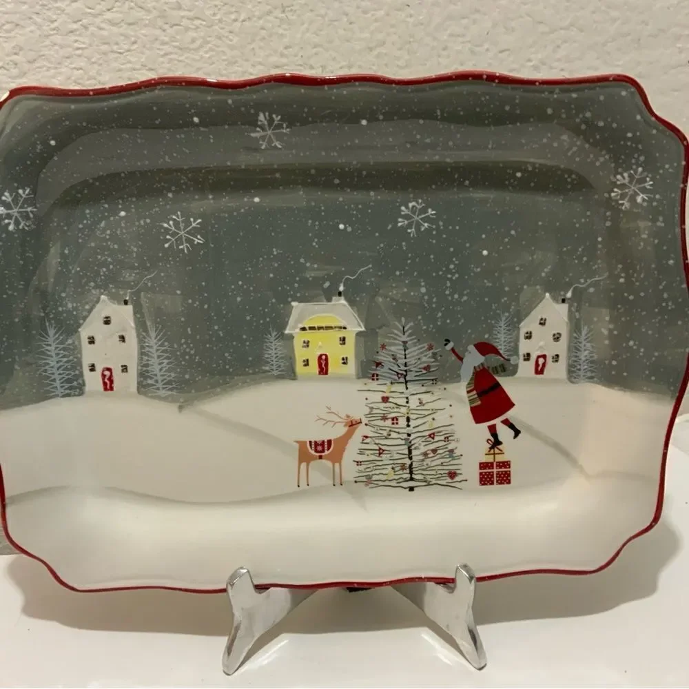 New Ten Strawberry Street Christmas square Platter 16x11.5 in